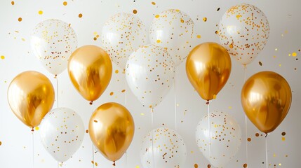 Sophisticated Mix of White and Gold Balloons with Confetti