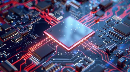 Fototapeta premium advanced computing processor microchip on electronic circuit board technology background