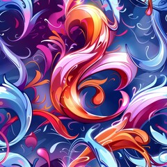 Colorful graffiti abstract art with funky doodles in a captivating seamless repeat pattern