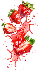 Strawberry fruit with juice splashes isolated on white background