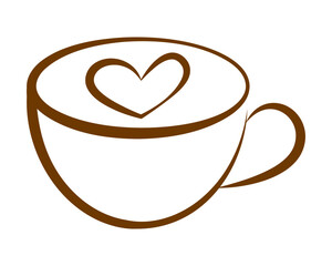 Latte art illustration. Cappuccino icon. Hot coffee symbol. Heart milk art. Coffee logo.