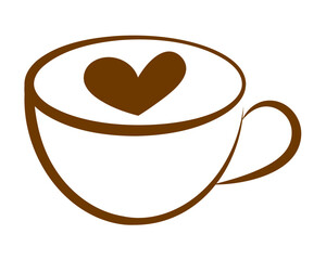 Latte art illustration. Cappuccino icon. Hot coffee symbol. Heart milk art. Coffee logo.