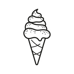 IIce cream with sprinkles. Ice cream cone. Coloring. Black and white vector illustration.