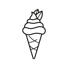 Ice cream cone. Mint ice cream. Coloring. Black and white vector illustration.