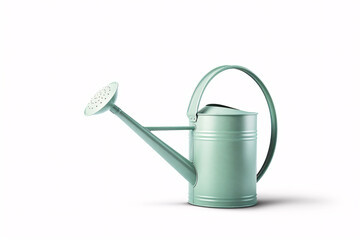 A mint green watering can with a long spout and a handle, isolated on a white background.