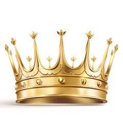 Golden realistic crown isolated on white background