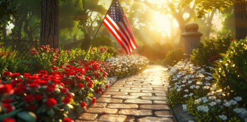 American flag hanging proudly from a flagpole, independence day concept