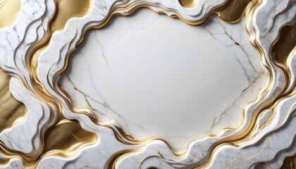 White Marble background With Wavy Golden Texture - With Wavy Copyspace in Center