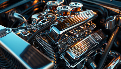 Fototapeta premium engine repair. cylinder head in the workshop, Car engine on grey background