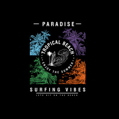 Paradise Tropical beach surfing vibes typography summer graphic poster design