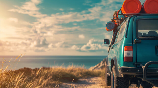 A summer road trip with a car packed and ready to go, summer, road trip, hd, adventurous with copy space