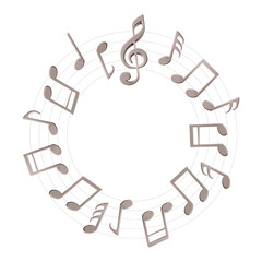 Music note circle 3d vector background. Round border of audio song notation sheet. Curved lines, abstract sound symbol, treble clef staff. Karaoke score, simple melody recording isolated illustration