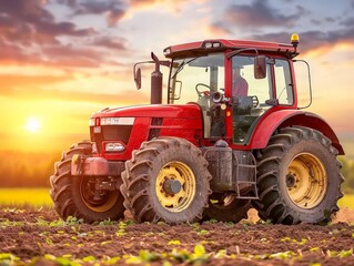 Fototapeta premium Farmers harvesting crops, watering fields, or tending to livestock in a rural setting, with wide-open fields and farm equipment visible. 