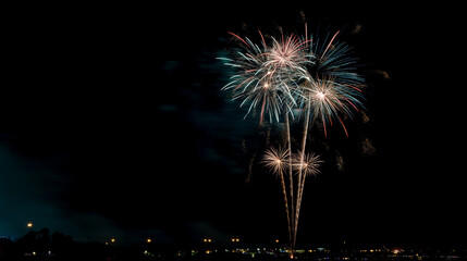 A fireworks display lighting up the night sky, summer, fireworks, hd, spectacular with copy space