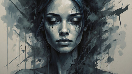 Close-up of a painted woman's intense gaze, Introspection, Depth, Vulnerability