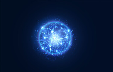 Powerful ball lightning blue png. A strong electric charge of energy in one ring. Element for your design, advertising, postcards, invitations, screensavers, websites, games.	
