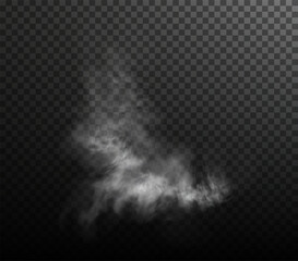 Vector isolated smoke PNG. White smoke texture on a transparent black background. Special effect of steam, smoke, fog, clouds.	
