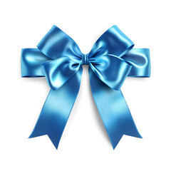 Blue silky bow isolated on white background