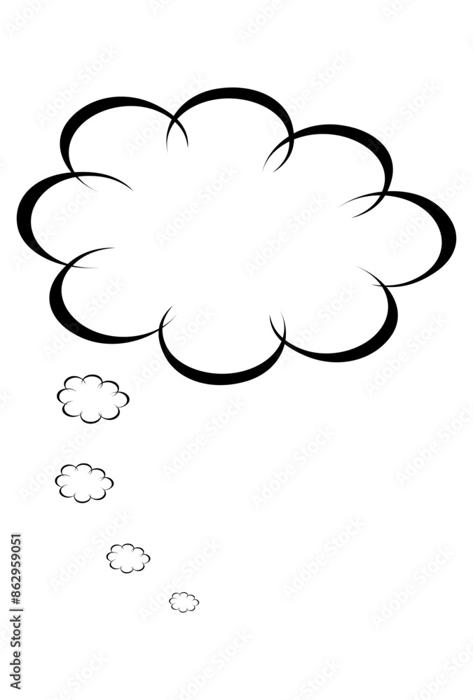 Wall mural black outline cloud thought icon vector image, outline vector thought cloud in black color