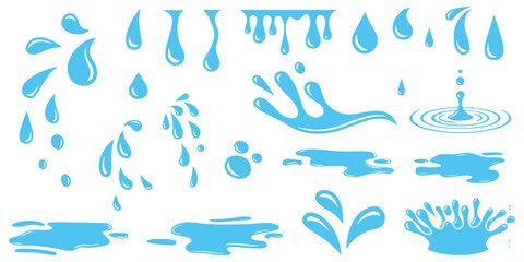 Splash with droplets. Water drops shapes.  Set of water drops. set of silhouette droplet, drop liquid illustration