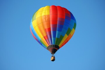Fototapeta premium Colorful hot air balloon soaring in blue sky for an exhilarating adventure and escape