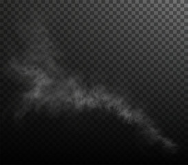 Vector isolated smoke PNG. White smoke texture on a transparent black background. Special effect of steam, smoke, fog, clouds.	
