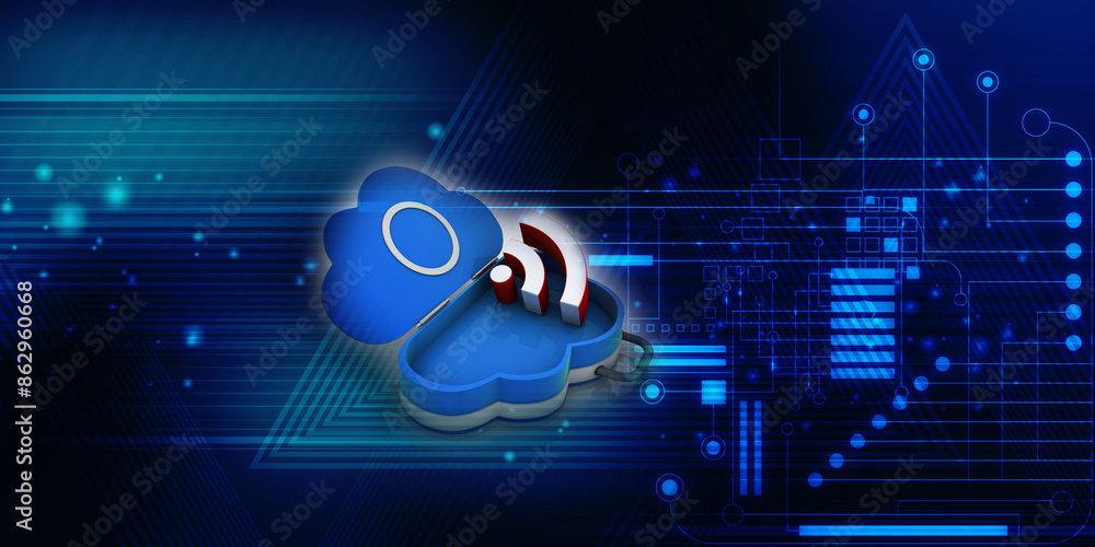 Poster 3d rendering cloud online storage icons with wifi