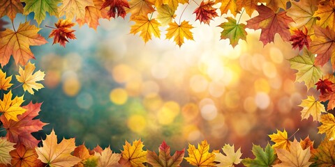 A branch of a bright autumn maple, a lot of light, air, warmth and slight sadness. With copy space. Postcard, invitation, congratulations, certificate, banner, flyer.
