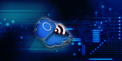 3d rendering Cloud online storage icons with WiFi