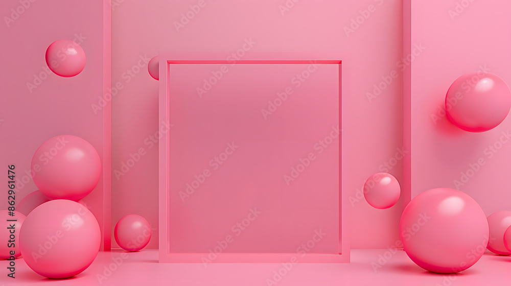 Sticker concept mock up frame, minimalism design,3d render isolated on white background, pop-art, png