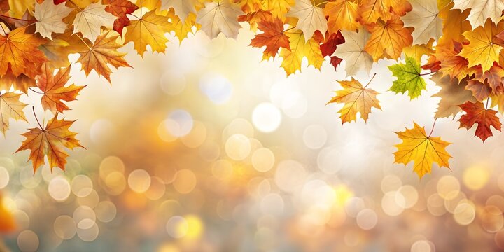 Autumn background of sunlight, bright autumn leaves. With copy space. Postcard, invitation, congratulations, certificate, banner, flyer.