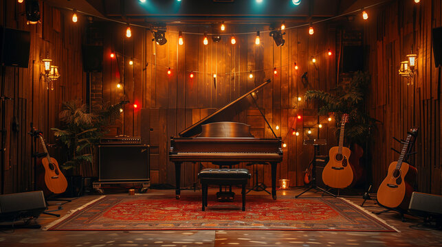 grand piano and stage - Powered by Adobe