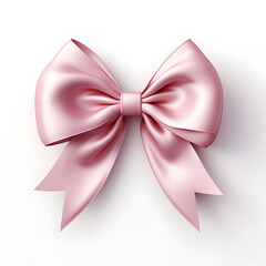 Pink silky bow and ribbon isolated on white background