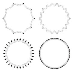 Vector set of halftone dots in circle form. Geometric shape, vintage circle frame with dots art