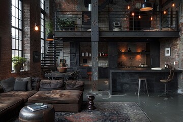 modern industrial open kitchen concept advertising photography