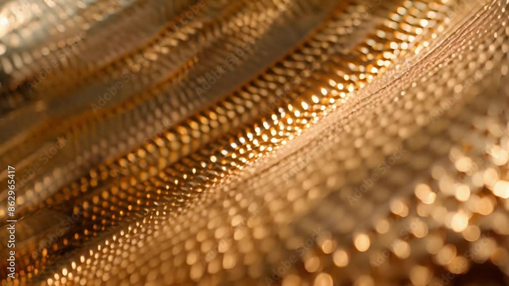 Poster a closeup of a copper pipe its surface carefully buffed and shined. the intricate ridges and lines o