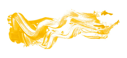 Yellow brush strokes isolated on transparent background.