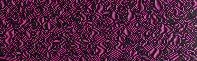 Labyrinth-like warp pattern, luminous neon pink roundels, connections, warped chaotic neon lines , futuristic organic technological 3d background