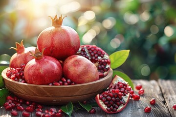 pomegranate in wooden basket professional advertising food photography