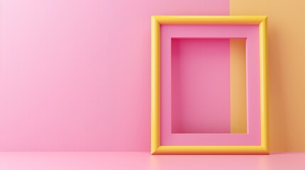 Fototapeta premium A simple frame on yellow and pink colors, minimalistic style.