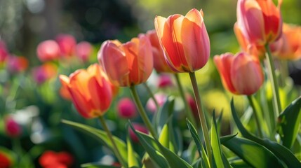 Springtime flowers showcasing vibrant orange tulips blooming in the garden