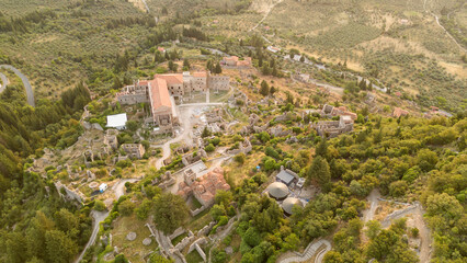 Ruins of old town in Mystras, Greece - archaeology background