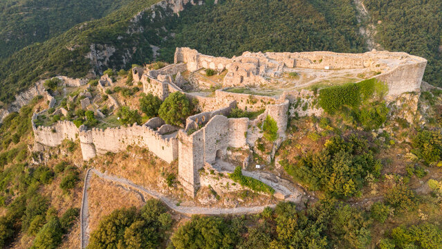 Ruins of old town in Mystras, Greece - archaeology background