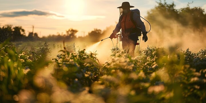 Spraying Pesticide on Crops A Common Agricultural Practice. Concept Agricultural Practices, Crop Management, Pesticide Application, Environmental Impact, Farming Techniques