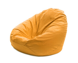 One orange bean bag chair isolated on white