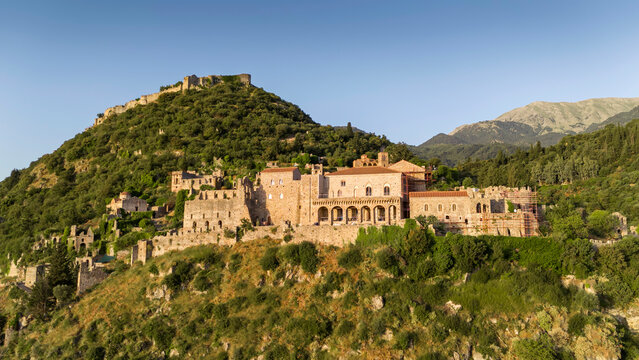 Ruins of old town in Mystras, Greece - archaeology background