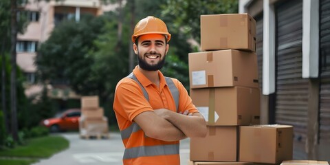 Efficient and Professional Delivery Personnel Ensuring Reliable Distribution of Boxes. Concept Box Delivery, Reliable Distribution, Efficient Personnel, Professional Handling, Timely Deliveries