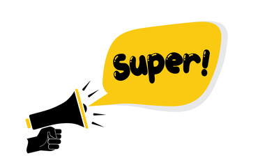 super text on Symbolic speech bubbles and megaphone, business concept