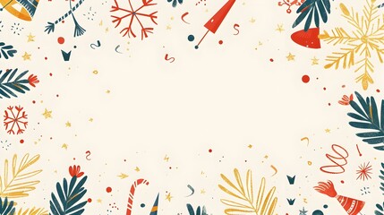 Obraz premium Minimalist New Year s Background with Doodle Border Design and Blank Space