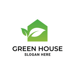 green house logo design concept idea with leaf